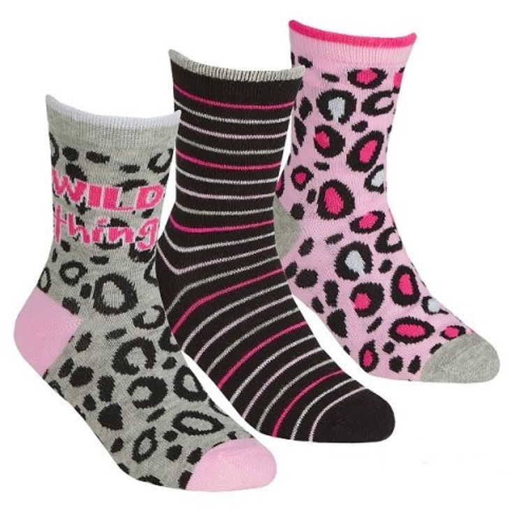 Picture of 43B676-Girls Novelty Printed Crew Socks Grey- 3 Pairs